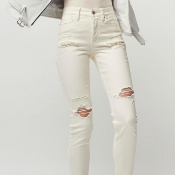 FREE PEOPLE Lacey Stilt Distressed Jeans White 27 - Picture 4 of 15